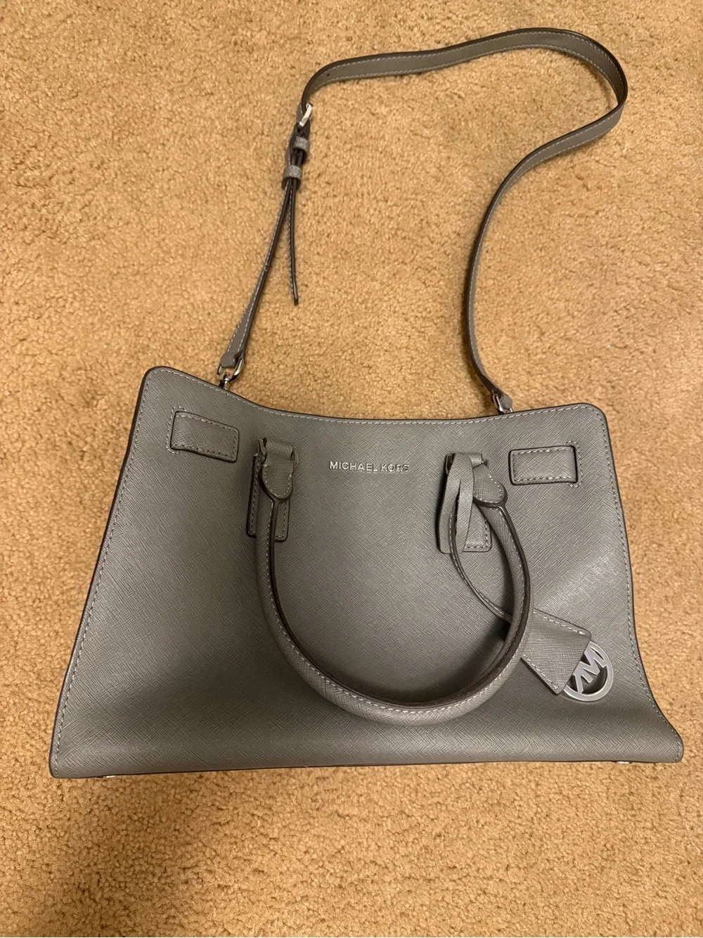 Michael Kors Silver-Gray Saffiano Leather Satchel